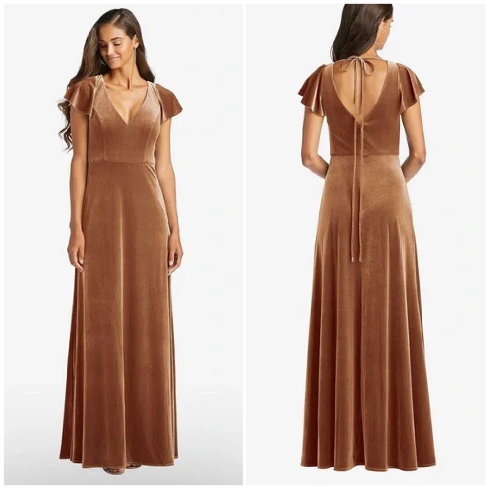 After Six Maxi Dress Flutter Sleeve Velvet Golden Almond Size 0